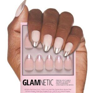 Glamnetic Press On Nails - Mirror Mirror | Trendy Short Almond Nails with Metall